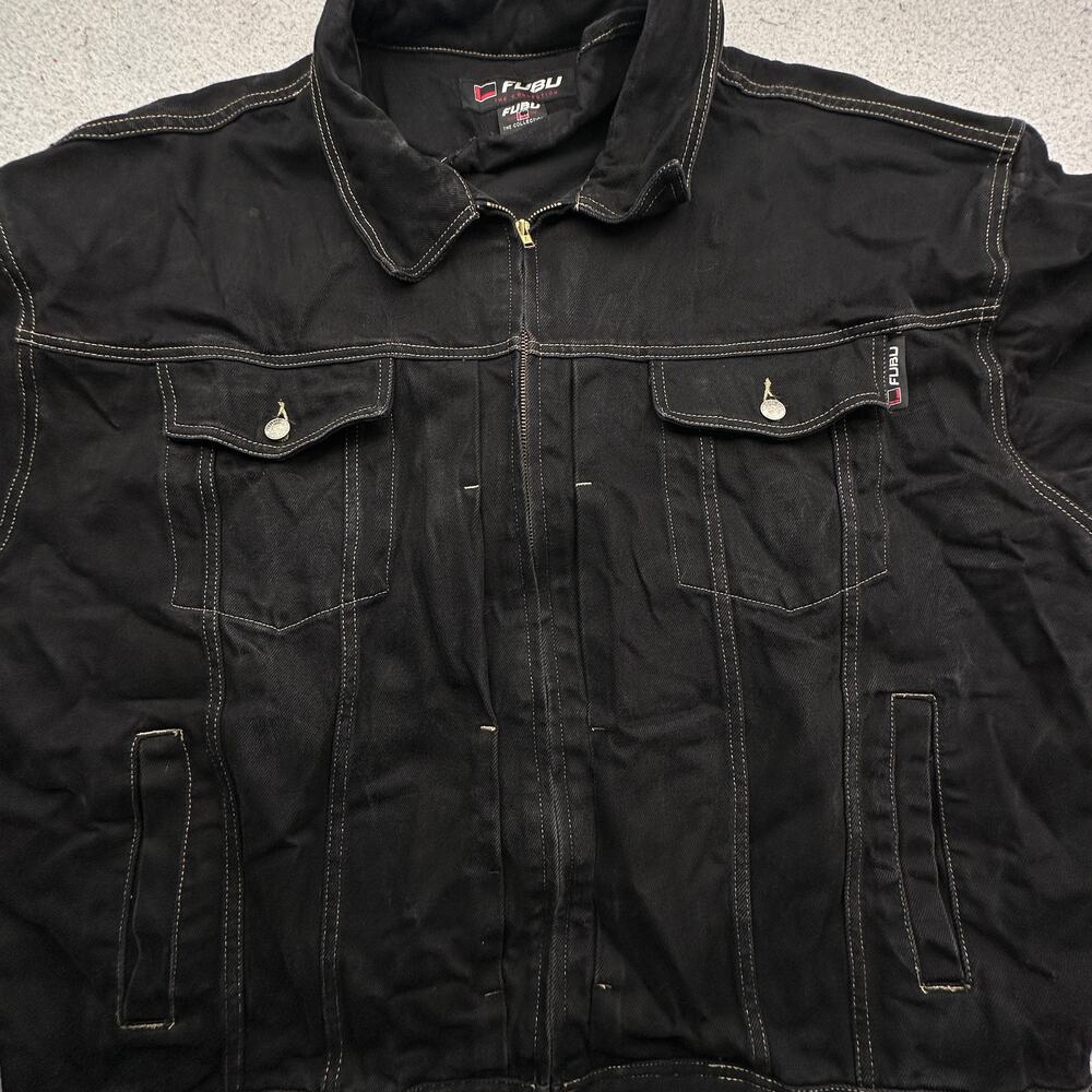 Vintage 90s FUBU Denim Jean Trucker Jacket Mens 4XL Black Button Pockets - Picture 9 of 14